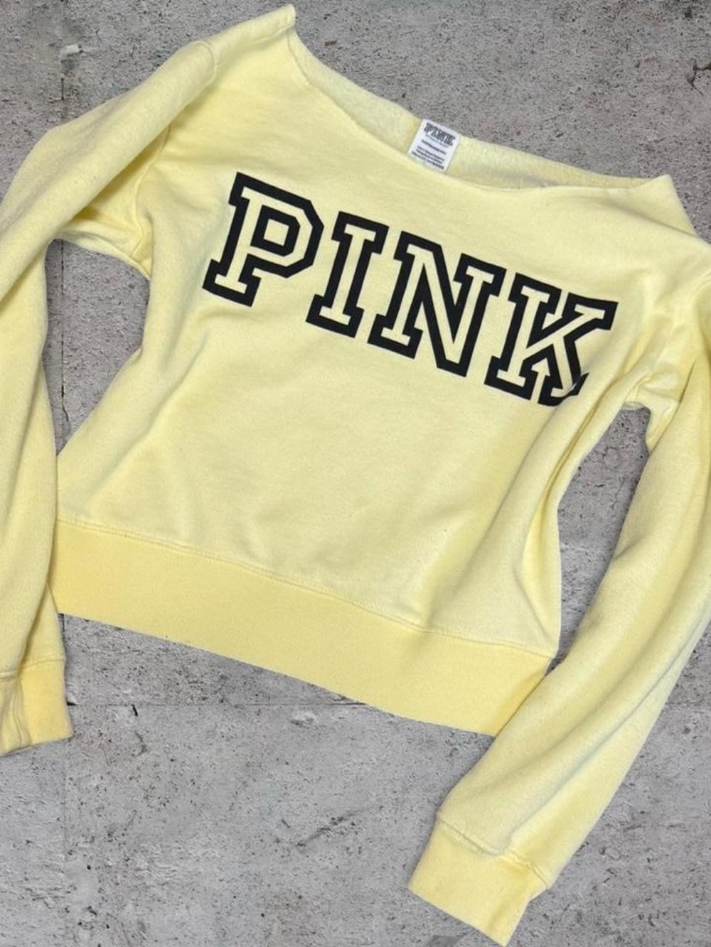 Victoria's Secret PINK Yellow Off-Shoulder Sweatshirt - Picture 2 of 5